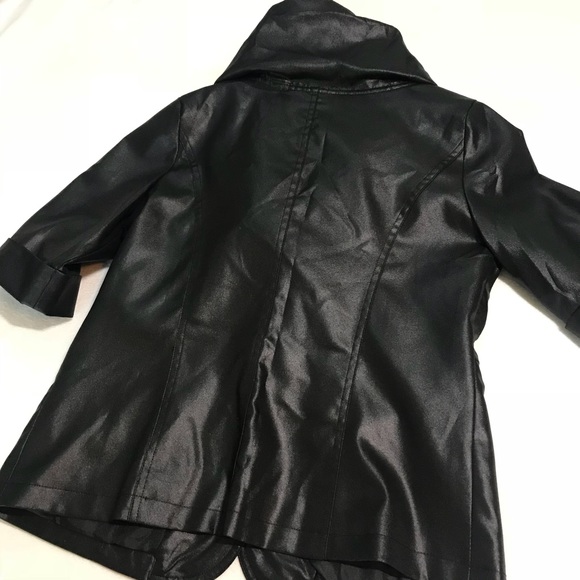 faux leather 3/4 sleeve ruffle jacket - Picture 4 of 4